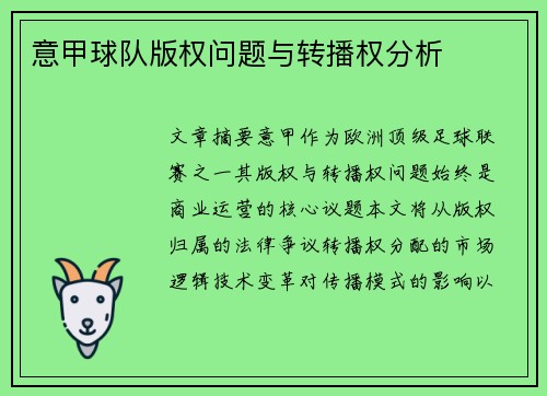 意甲球队版权问题与转播权分析